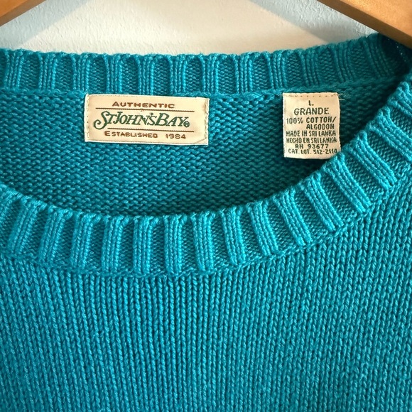 St. John's Bay Vintage Men's Turquoise Crewneck Sweater, Size L, Offers Welcome - Picture 3 of 5